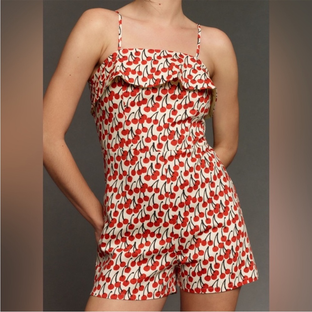 Corey Lynn Calter Cherry Patterned Strapless Romp… - image 3